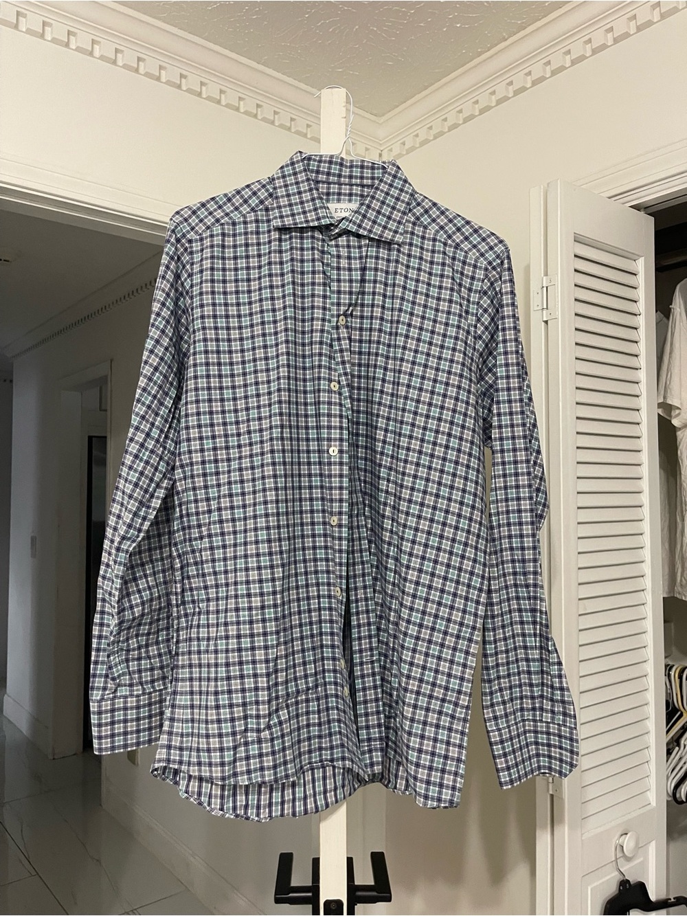 Eton Men's Blue and White Check Dress Shirt